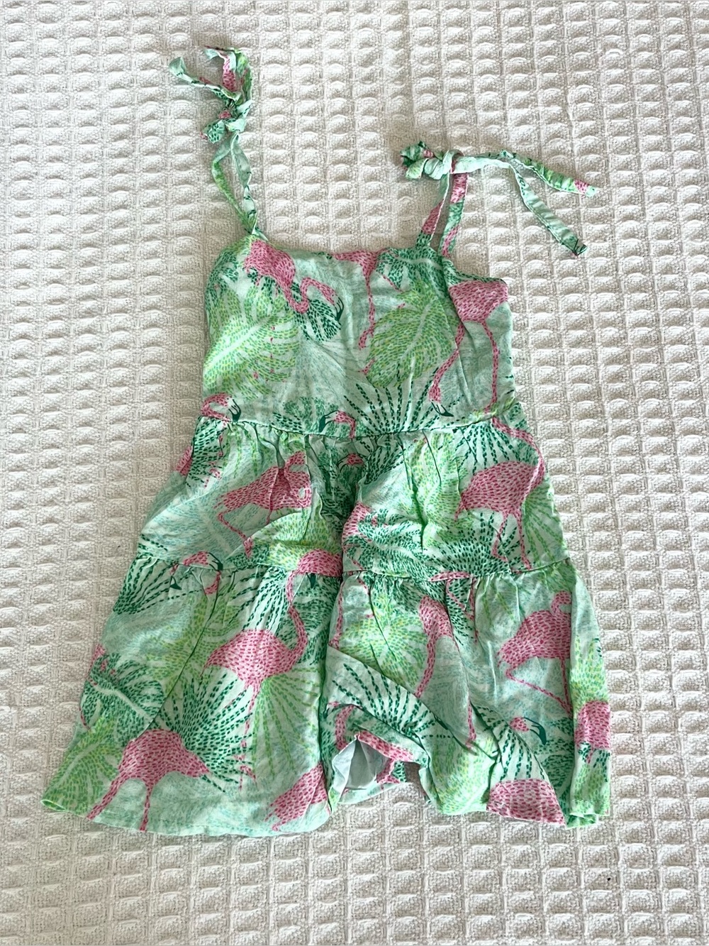 Kenny Flowers girls resort dress Green Sundress with Pink Flamingo Print 6M